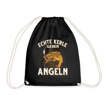 Echte Kerle Gehen Angeln Fischen Angler - Turnbeutel - Schwarz - Vorne