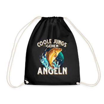 Coole Jungs Gehen Angeln Fischen Angler - Turnbeutel - Schwarz - Vorne
