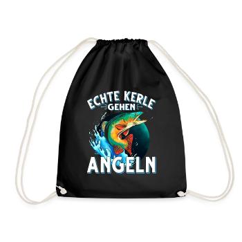 Echte Kerle Gehen Angeln Fischen Angler - Turnbeutel - Schwarz - Vorne