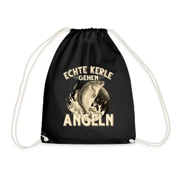 Echte Kerle Gehen Angeln Fischen Angler - Turnbeutel - Schwarz - Vorne