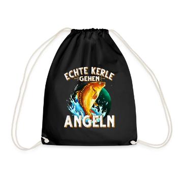 Echte Kerle Gehen Angeln Fischen Angler - Turnbeutel - Schwarz - Vorne
