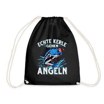 Echte Kerle Gehen Angeln Fischen Angler - Turnbeutel - Schwarz - Vorne