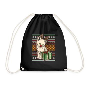 Ugly Christmas Sweater Tshirt Weihnachten Katze - Turnbeutel - Schwarz - Vorne