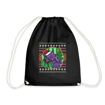 Ugly Christmas Sweater Tshirt Weihnachten Nilpferd - Turnbeutel - Schwarz - Vorne