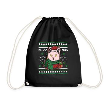 Moche pull de Noël Tshirt chat de Noël - Sac de sport léger - noir - Devant