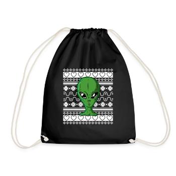 Ugly Christmas Sweater Tshirt Weihnachten Alien - Drawstring Bag - black - Front