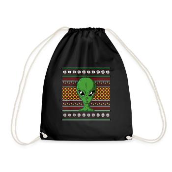 Ugly Christmas Sweater Tshirt Weihnachten Alien - Drawstring Bag - black - Front