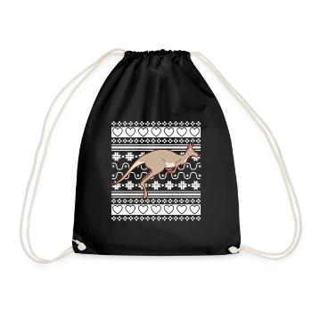 Ugly Christmas Sweater Tshirt Christmas Kangaroo - Drawstring Bag - black - Front