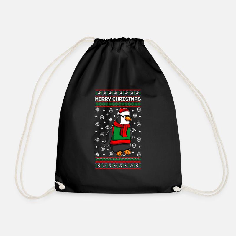 Penguin Ugly Christmas - Drawstring Bag - black