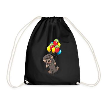 Wire-haired Dachshund Dog On Balloons - Drawstring Bag - black - Front