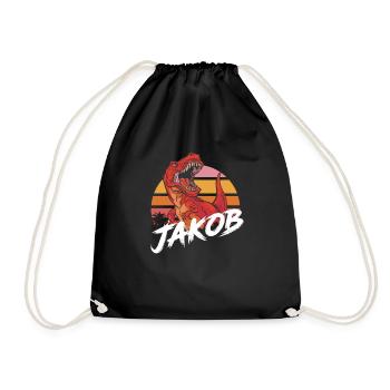 JAKOB - Schöner Jungen Name mit T-REX Dino - Turnbeutel - Schwarz - Vorne
