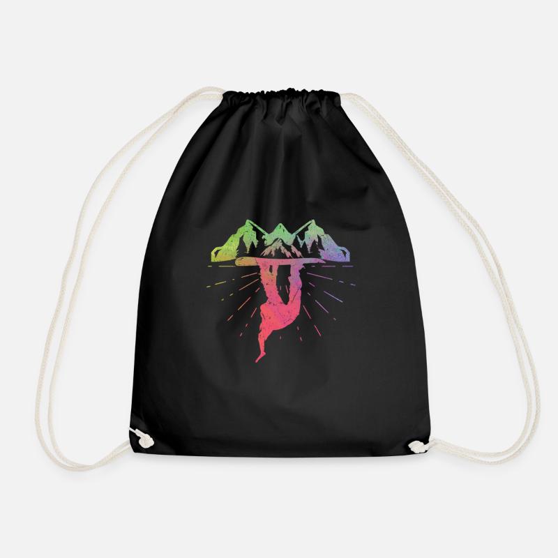 Snowboarding Mountain Snowboarder - Drawstring Bag - black