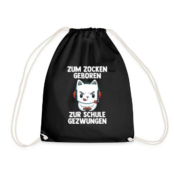 Gaming Katze - Computer Spiele Online Spiele - Turnbeutel - Schwarz - Vorne