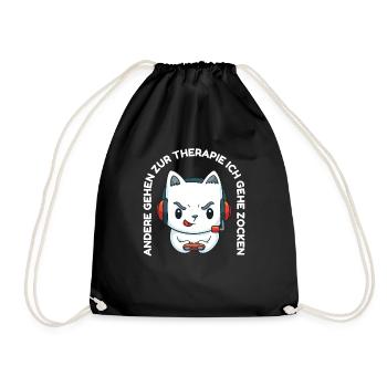 Kawaii Anime Gaming Katze- Videospiele Gaming - Turnbeutel - Schwarz - Vorne