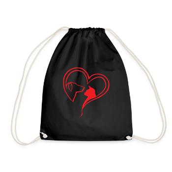 Animal Love Dog Cat Heart Gift - Drawstring Bag - black - Front