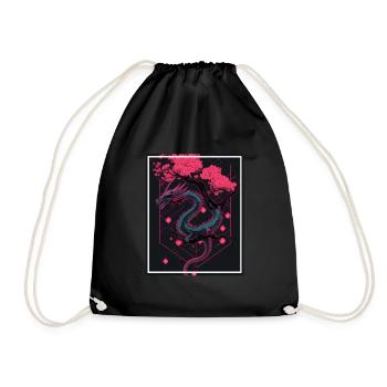Dragon Japon Cerisier Fleur Montagnes Neon Rétro Fable - Sac de sport léger - noir - Devant