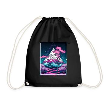 Geometrisch Japan Kirschblüte Berge Neon Fabel - Turnbeutel - Schwarz - Vorne