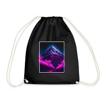 Geometrisch Japan Kirschblüte Berge Neon Fabel - Turnbeutel - Schwarz - Vorne