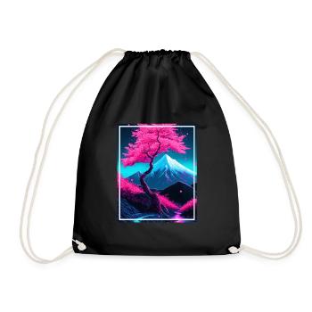 Fantasie Japan Kirschblüte Berge Neon Retro Fabel - Turnbeutel - Schwarz - Vorne