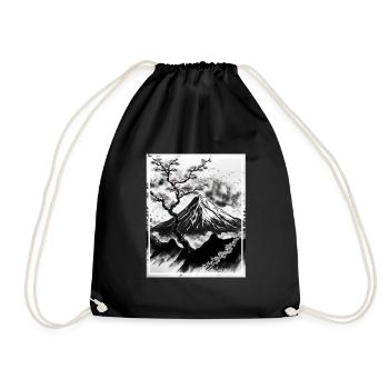 Fantasy Japan Cherry Blossom Mountains Neon Retro Fable - Drawstring Bag - black - Front