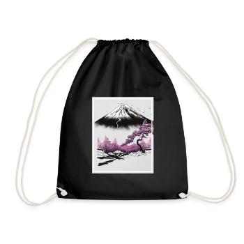 Fantasie Japan Kirschblüte Berge Neon Retro Fabel - Turnbeutel - Schwarz - Vorne