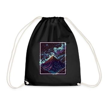 Fantasie Japan Kirschblüte Berge Neon Retro Fabel - Turnbeutel - Schwarz - Vorne