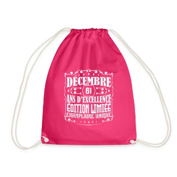 Décembre 61 ans ,Idée Cadeau anniversaire - Sac de sport léger - fuchsia - Devant