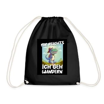 T-Rex Dino Dinosaurier Saurier Wandern Outdoor - Turnbeutel - Schwarz - Vorne