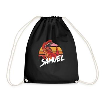 SAMUEL - Beautiful boy name with T-REX Dino - Drawstring Bag - black - Front