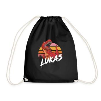 LUKAS - Schöner Jungen Name mit T-REX Dino - Turnbeutel - Schwarz - Vorne