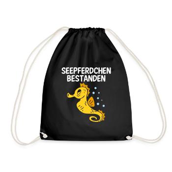 Seepferdchen-Abzeichen Schwimmabzeichen - Turnbeutel - Schwarz - Vorne
