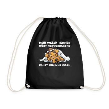Welsh Terrier Hund Mit Kuscheltier Schlaf - Turnbeutel - Schwarz - Vorne