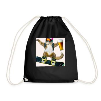 Drôle de chat de snowboard avec de la bière - Sac de sport léger - noir - Devant