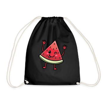 Émoticône de pastèque Melon Fruit Kawaii - Sac de sport léger - noir - Devant