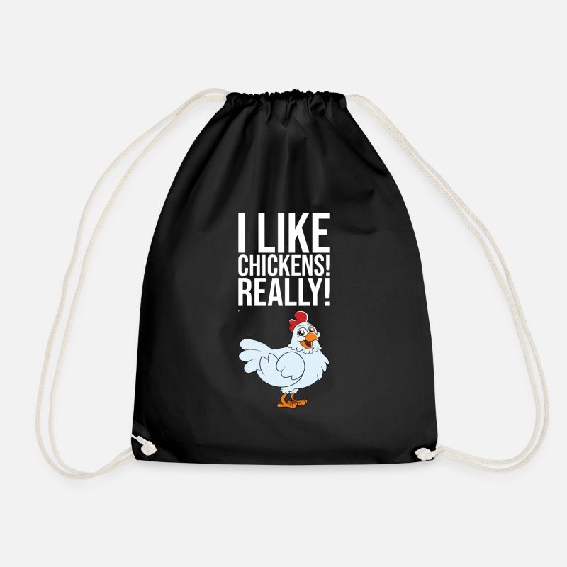 I Like Chickens Really - Drawstring Bag - black