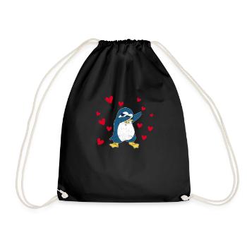 Dots Penguin Heart Valentine's Day Zoo Animal Bird - Drawstring Bag - black - Front