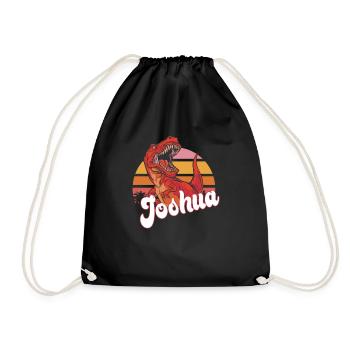 JOSHUA - Beautiful boy name with T-REX Dino - Drawstring Bag - black - Front