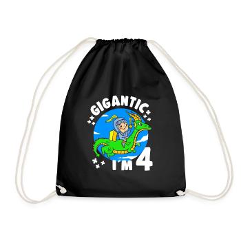 4th B-Day Party Gigantic at 4 Years Old Birthday - Drawstring Bag - black - Front