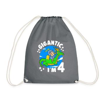 4th B-Day Party Gigantic at 4 Years Old Birthday - Drawstring Bag - grey - Front