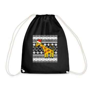 Ugly Christmas Sweater Tshirt Weihnachten Giraffe - Drawstring Bag - black - Front
