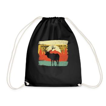 Vintage Deer Retro Huntsman Hunter - Drawstring Bag - black - Front