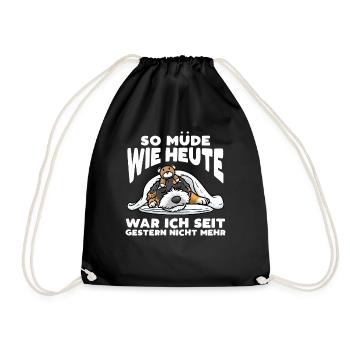 Bernedoodle Hund Mit Kuscheltier Schlaf Schlummern - Turnbeutel - Schwarz - Vorne