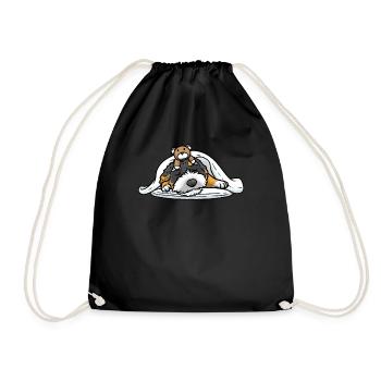 Bernedoodle dog sleeping with cuddly toy - Drawstring Bag - black - Front