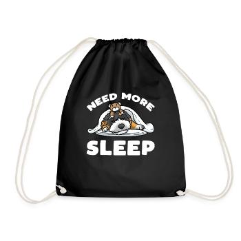 Bernedoodle dog sleeping with cuddly toy - Drawstring Bag - black - Front