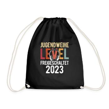 Jugendweihe Level Freigeschaltet 2023 - Gaming Gam - Turnbeutel - Schwarz - Vorne