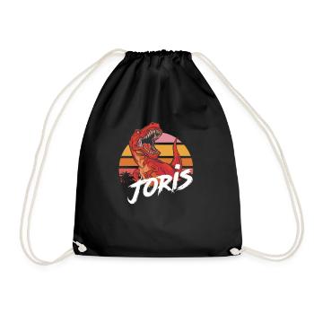 JORIS - Schöner Jungen Name mit T-REX Dino - Turnbeutel - Schwarz - Vorne
