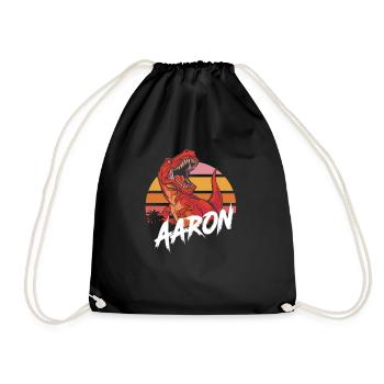 AARON - Beautiful Boy Name with T-REX Dino - Drawstring Bag - black - Front