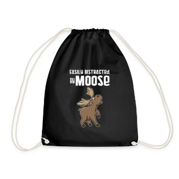 Distracted by Forest Animal Moose Elk Wildlife - Drawstring Bag - black - Front