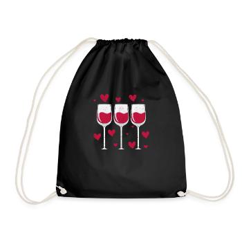 Three Glasses of Wine Lovers Heart Funny Couples - Drawstring Bag - black - Front