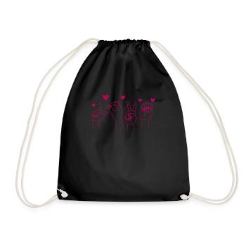 Valentine's Day Love Sign Language Hand Heart Mute - Drawstring Bag - black - Front
